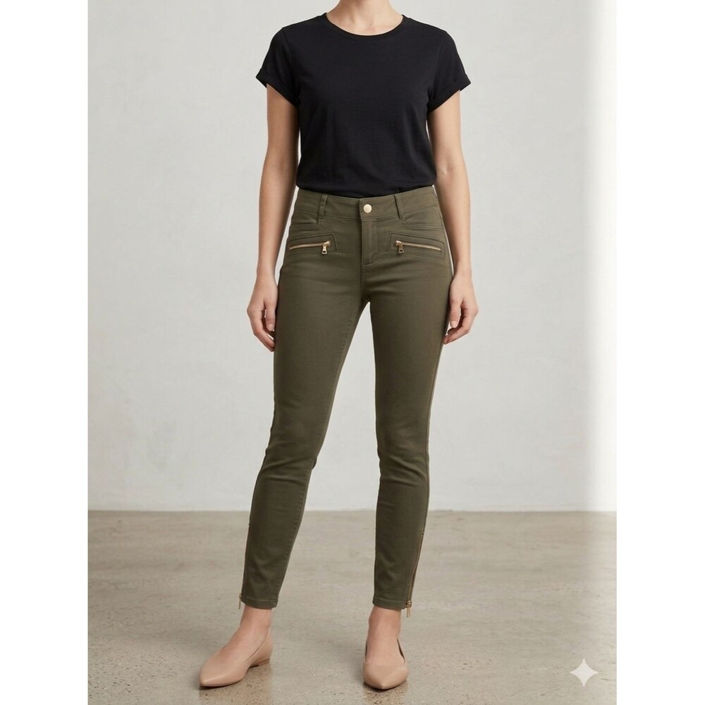 LOFT Olive Green Skinny Pants Gold Zipper Accent Cargo Marisa Fit Size 4